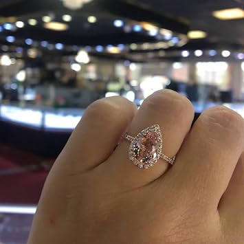 2CT Pear Shaped Engagement Rings for Women Sterling Silver Pear Cut 5ct Pink Cubic Zirconia Ring Cocktail Engagement Wedding Ring Promise Aura Single Stone Engagement Ring Size Q