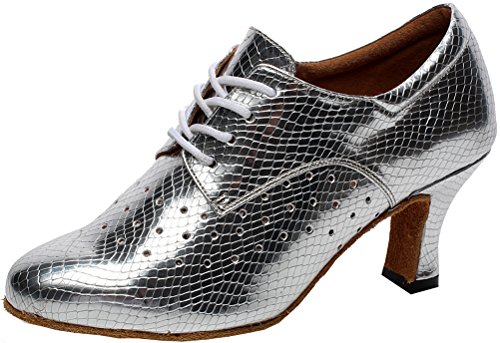 Chaussures de danse pour salsa et tango argentées à talon doux