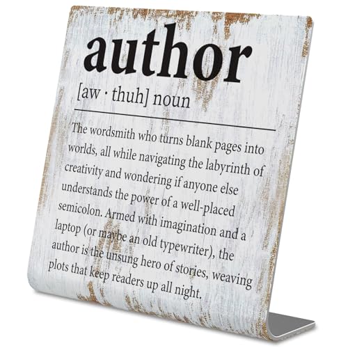 Author Desk Sign Funny Inspiring Gift for Writers, Novelists, Editors or Book Lovers, Rustic Steel Plaque with Literary Quote, Office or Writing Nook Decor for Storytellers Creative Minds XLK522
