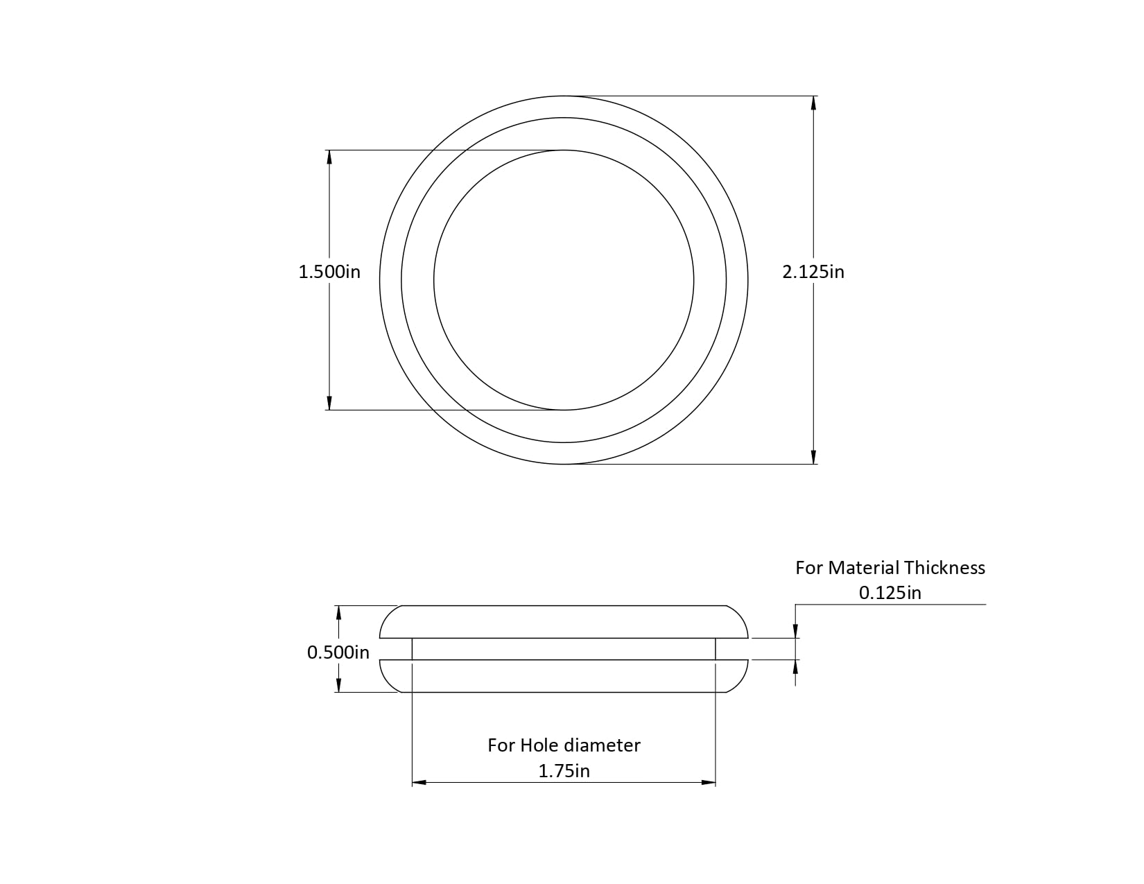 Rubber Grommets - 1 3/4" Hole, 1/8" Panel -2 Rubber Grommets - 1 3/4" Hole, 1/8" Panel -2