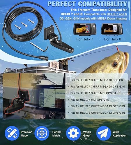 Image of Bonbo 710295-1 XNT 9 HW MDI 75 T Transom Mount Transducer with Temperature Sensor for Humminbird Helix 7 /8 with MEGA Down Imaging and Dual Spectrum Chirp, 20 Feet Long, Black