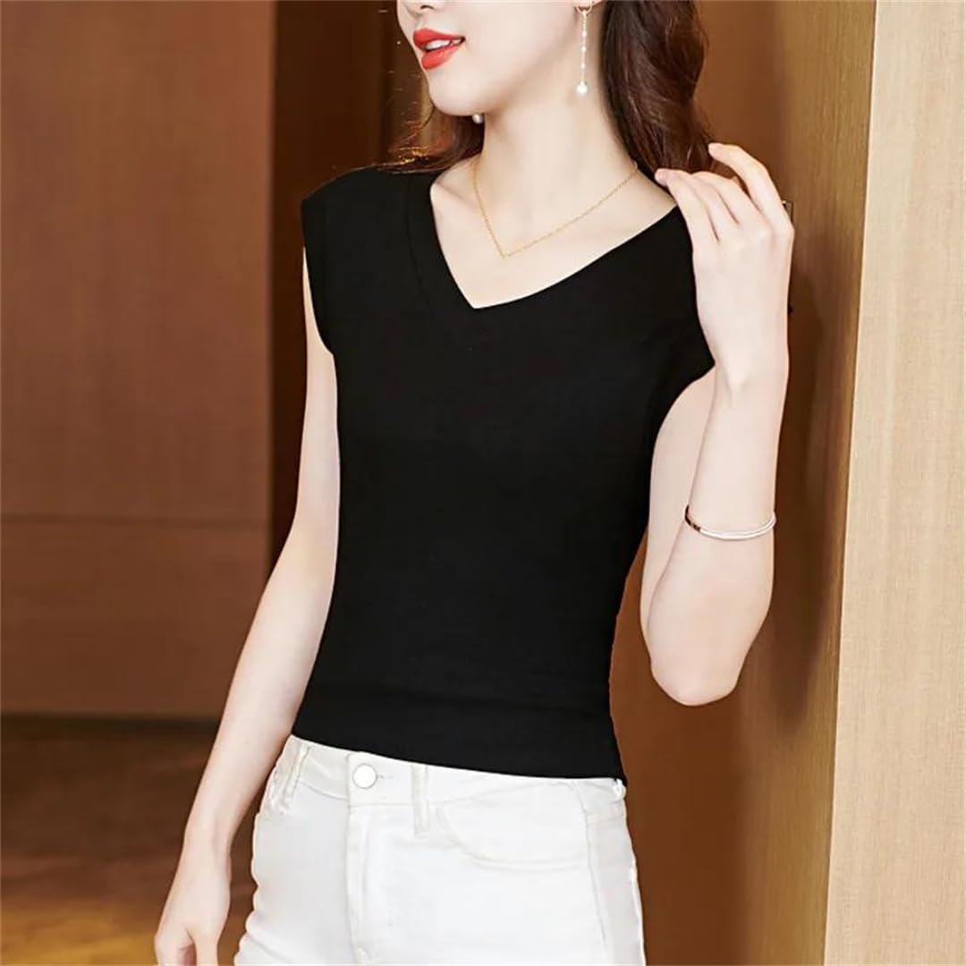Canottiere da donna Primavera Estate Canotte Tinta unita Top stretto senza maniche con scollo