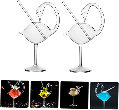 Miniatura 6 de Hemoton Copas de cóctel en forma de cisne de 6.0 fl oz con pajita de vidrio, copas de vino creativas, copas para beber jugo Martini, whisky,