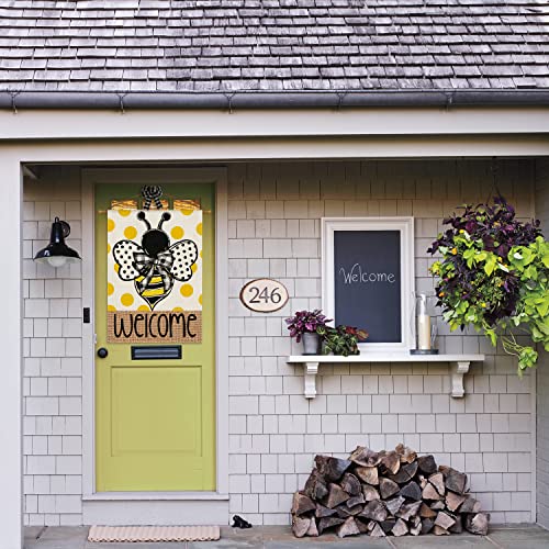 Avoin Colorlife Summer Polka Dot Bee Welcome House Flag 28X40 Inch Double Sided Outside, Seasonal Holiday Burlap Yard Outdoor Decoration #TOP2