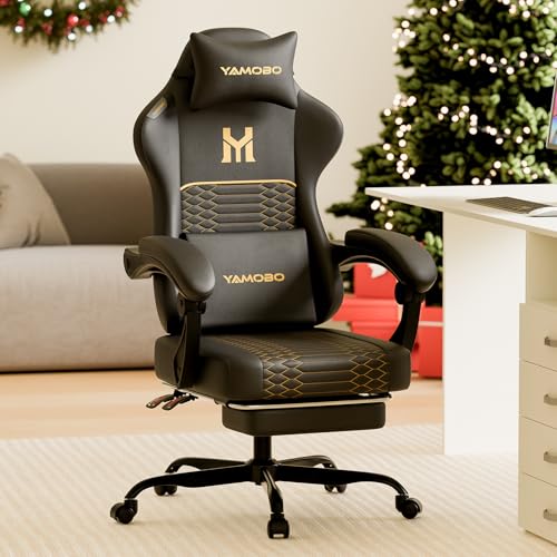 Image of Gaming Chair with Footrest, Ergonomic Video Game Chair with Adjustable Lumbar and Headrest Massage Support,PU Leather High Back Recliner Comfortable for Office, Game and Study, Black