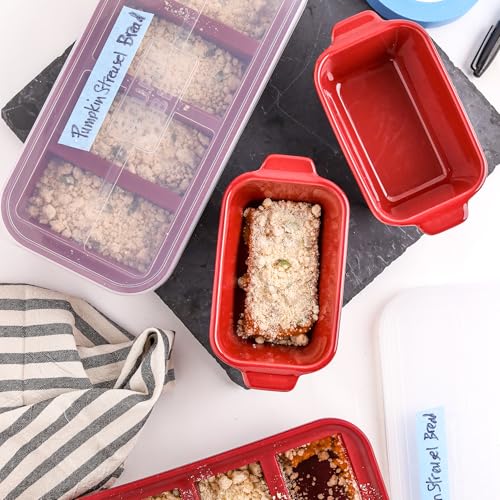 Image of Souper Cubes Ceramic Baking Dishes 2.0-5 inch x 3 inch Small Casserole Dishes for Oven with Silicone Lids, Oven, Microwave and Air Fryer Safe,USA Made, Set of 4 - Cranberry