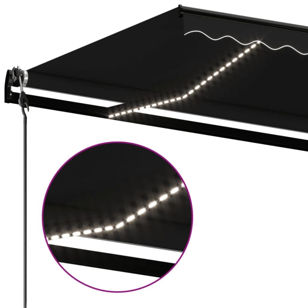 ACAGALA Tenda da sole elettrica, 450 x 350 cm, con braccio articolato con manovella e telecomando, LED e sensore di vento, tenda da sole automatica, per balcone, terrazza, giardino, antracite