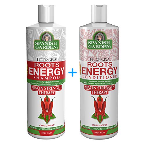 Spanish Garden Roots Energy Shampoo & Conditioner Set | Niacin Strength Therapy with Organic Oils, Natural Vitamins, and Herbal Extracts | For delicate & Weak Hair Roots, 16 oz