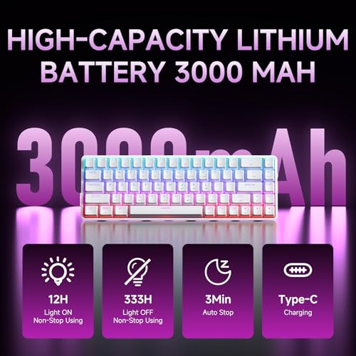 Image of DIERYA DK68 60% Wireless Mechanical Gaming Keyboard, 3-Mode, Bluetooth 5.0 /2.4G /USB-C, RGB Backlit, 68-Key Compact Mini for Windows, Mac, Linux - Linear Red Switch - White