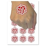 Critical Hit - D20 20 Sided Gaming Gamer Dice Role Temporary Tattoo Water Resistant Fake Body Art Set Collection - 15 2' Tattoos (1 Sheet)
