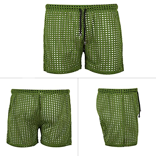 Panegy Men's Muscle Shorts Fishnet Openwork Boxer Shorts Workout Running Gym Mesh Hot Shorts Swim Trunks2
