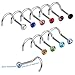 cnomg 100pcs Mixed Color Stainless Steel Rhinestone Piercing Nose Studs Rings Body Piercing Hooks Hypoallergenic Screw Shape