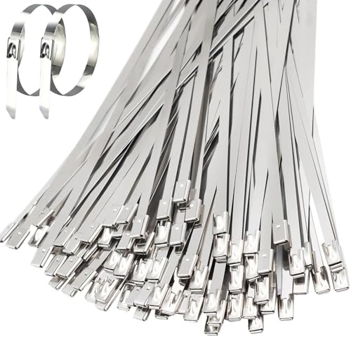 50 Pcs Zip Ties Stainless Steel, Metal Cable Ties,Stainless Steel Zips Ties Silver Metal Tie Wraps, Heavy Duty Metal Zip Ties for Outdoor Fence and Binding Requirements