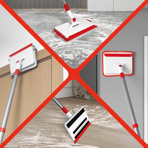JEHONN Wischmopp Fliesenreiniger Gerät mit Langem Griff 142 cm, Wand und Fußleisten Reiniger, 4-in-1 Fliesen Reinigungsgerät mit 1 Bürste, 2 Chenille, 2 Mikrofaserpads für Fußbodenleiste – Bild 5