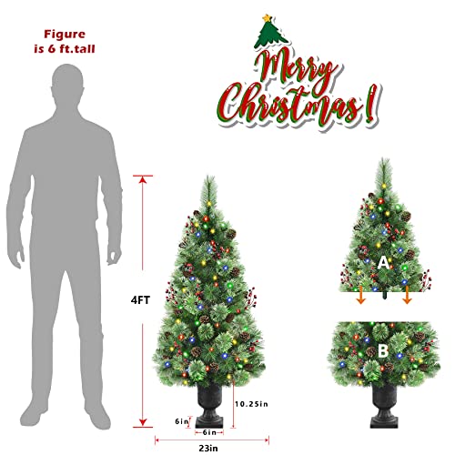 Alupssuc 4Ft Prelit Artificial Porch Christmas Tree Mini Entrances Potted Tree With Color Led Lights With Timer By Batteries Operated For Front Door, Entryway Xmas Home Decorations, 4 Ft #TOP1