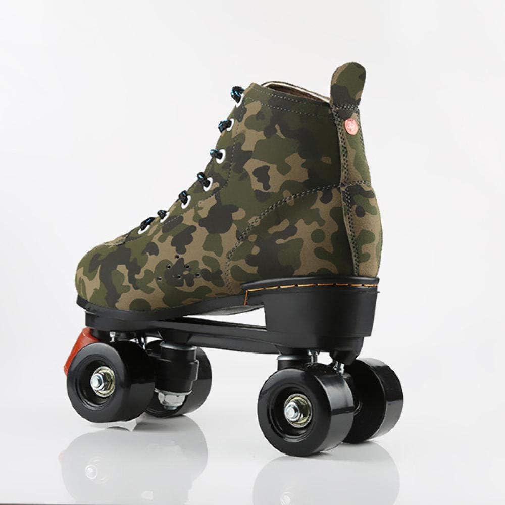Quad Roller Skate Cowhide Shoes Flash Wheel Camouflage Fancy Roller Skates for Men and Women 9