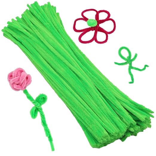 Image of TRAIS-100 PCS Pipe Cleaners, Chenille Stems for Crafts, Fuzzy Craft Pipe Cleaners, Soft Flexible Bendable Sticks for DIY Art Supplies, Kids Crafts, School Projects (1, Light Green)