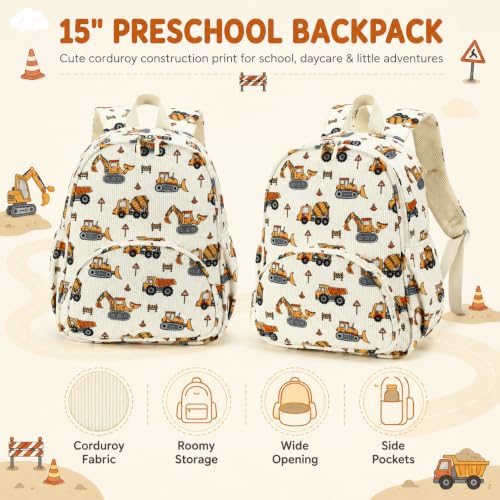 Image of LOIDOU Toddler Backpack Boys Kids Preschool Kindergarten School Backpack Book Bag for Daycare Nursery Travel (Construction Car, L)