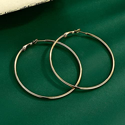 4 Pairs Big Hoop Earrings for Women, 316L Stainless Steel Hypoallergenic Hoop Earrings Silver Plated 14K Gold Plated Rose Gold Plated Black Gold Plated Earrings Set3