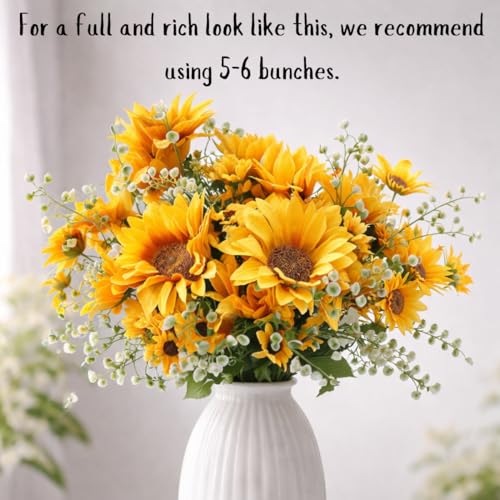 Image of SATYAM KRAFT 1 Pcs Artificial Sunflower Bunch for Home Decor, Living Room, Balcony, Office, Table, Fake Flowers, Realistic Look, Pooja, Wedding, Gifts, Showpiece (Without Vase) (Yellow)