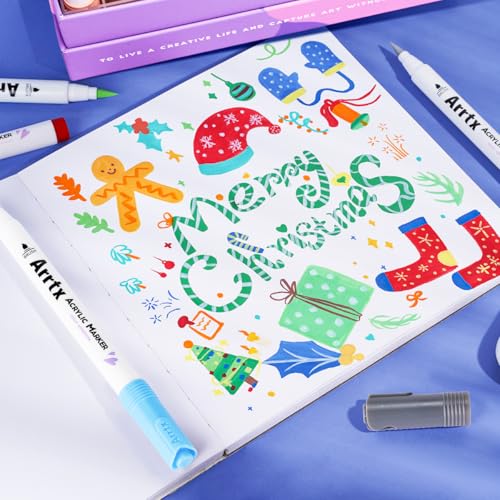 Image of Arrtx Acrylic Pens for Rock Painting, Extra Brush Tip, Water Based Markers for Stone, Glass, Easter Eggs, Wood and Fabric Painting, Non-Toxic, No Smell, 30B