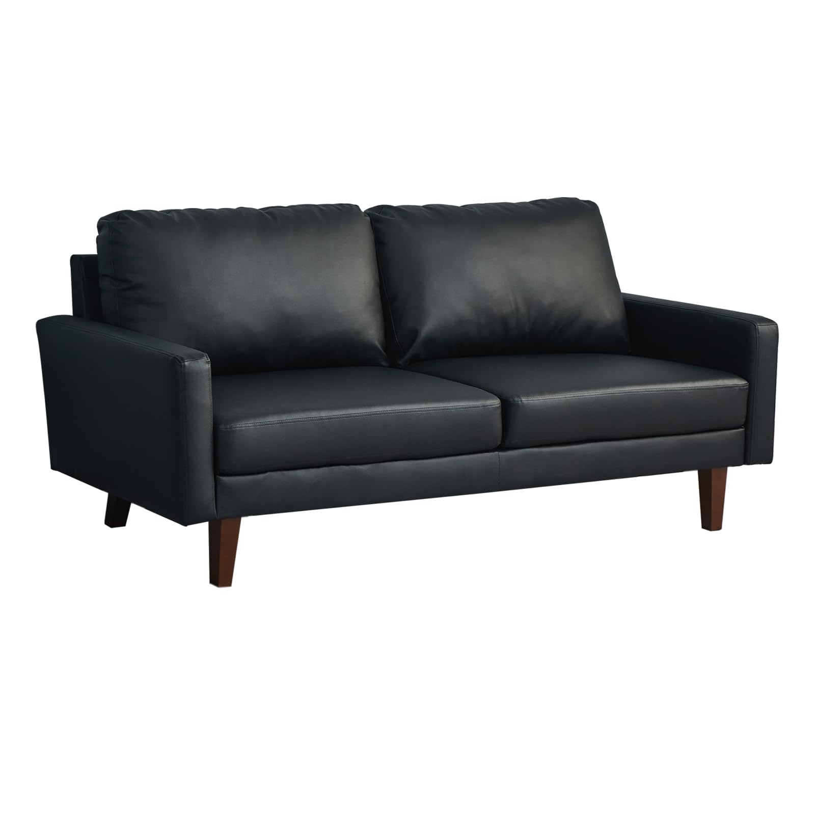 Hybition Faux Leather Sofa Mid-Century Modern Couch with Wooden Legs for Living Room, Office, Black