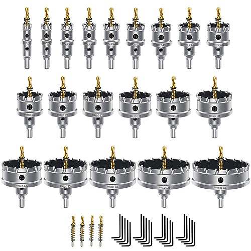 dashap 20Pcs TCT Carbide Hole Saw Kit with 4 Drill Bits,Hole Saw Set for Metal,Tipped Tooth Cutting Hole Saw, Hole Cutter Heavy Duty for Stainless Steel,Iron,Aluminum,Sheet Metal (5/8''to 3-15/16'')