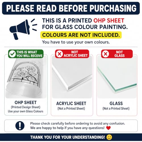 Image of THE BROWN BOX OHP for Glass Painting | Transparent Plastic & Acetate with Printed Designs | A4 Size for Art & Craft | Ready to Use Glass Painting Kit for Beginners & Adults | 6 Sheets (12 Patterns)
