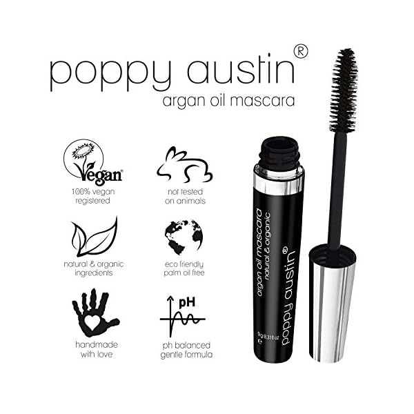 FINEST-Vegan-Mascara-For-Sensitive-Eyes-8x-More-Gentle-Hypoallergenic-Cruelty-Free-Organic-All-Natural-With-Cold-Pressed-Argan-Oil-by-Poppy-Austin-Black-031-fl-oz Poppy Austin Mascara - Organic Mascara, Natural Mascara, Vegan Mascara, Paraben-Free, Cruelty-Free Mascara - Hypoallergenic Mascara Lengthening & Volumizing with Argan Oil - 0.31 Fl Oz (Black)
