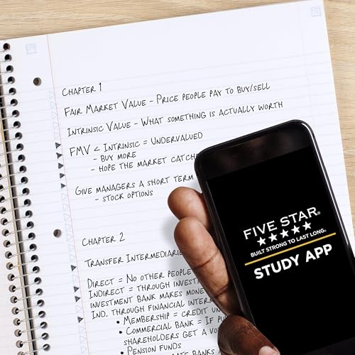 Image of Five Star Spiral Notebook Plus Study App, 1 Subject, College Ruled Paper, 100 Sheets, 8-1 /2 inch x 11 inch, School, Black (72057)
