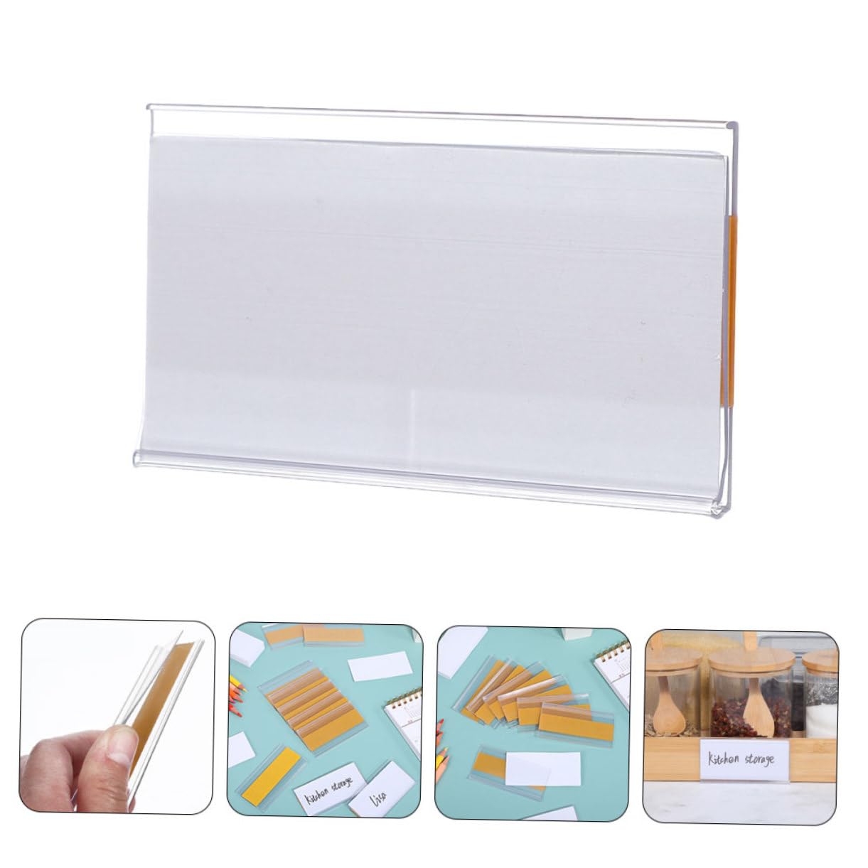 DOITOOL 1 Set Etichette Adesive Trasparenti con Supporti per Scaffali per Librerie e Uffici Etichette con Adesivo Resistente e Cartoncini per Etichettatura Organizzata
