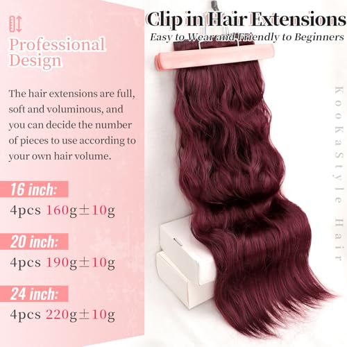 Image of KooKaStyle Wavy Thick Clip in Hair Extensions 24 inch Burgundy