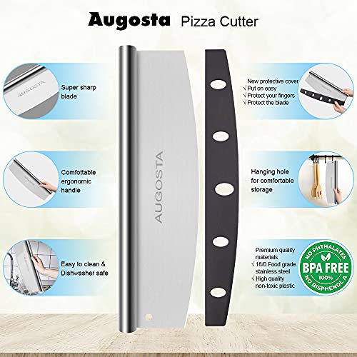 Augosta 14" Pizza Cutter Sharp Rocker Blade With Cover, Sharp Stainless Steel Slicer Knife, Rocker Style Blade Cover, Heavy Duty Stainless Steel, Best Way To Cut Pizzas And More（Silver） #TOP2