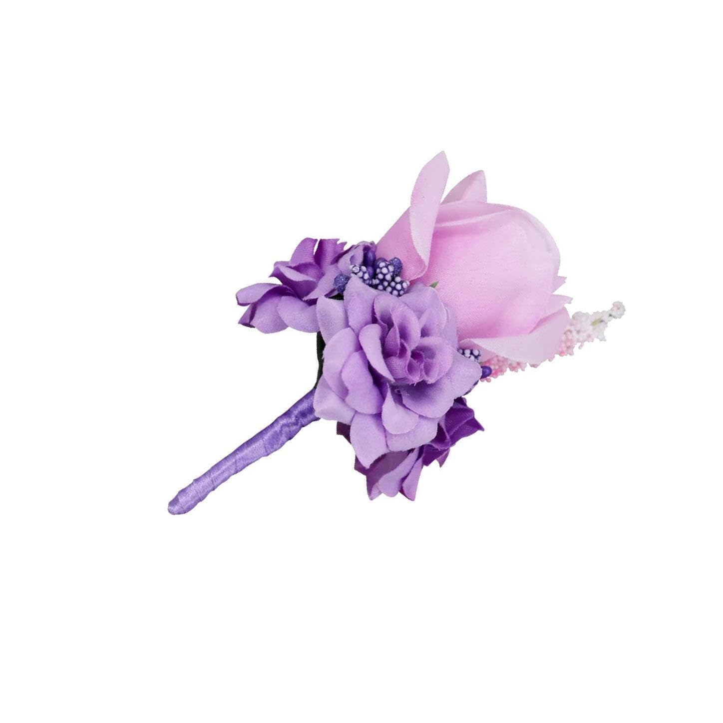 Zambuph Handmade Rose Boutonniere Corsage Unique Silk Flower Men Women At Weddings Proms Homecoming And Special Events Bridal Bouquet Boutonniere Prom Corsage, Lilac