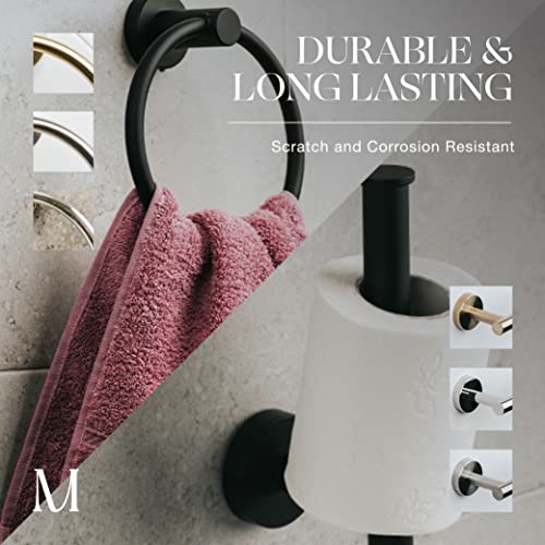 Image of Marmolux Acc 2 PCS Matte Black Bathroom Hardware Set - Hand Towel Holder for Bathroom Wall + Black Toilet Paper Holder Wall Mount | Towel Holder Hanger Rack Stainless Steel Bathroom Set - Towel Rack