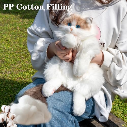 Image of Chongker Ragdoll Cat Backpack - Realistic Stuffed Animal Purse, Plush Cat Backpack for Kids & Adults, White