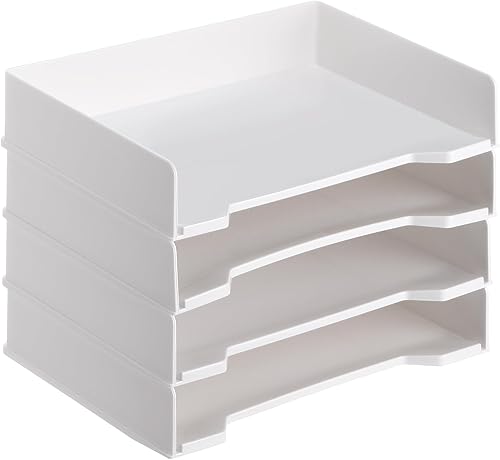 DoubleFill 4 bandejas apilables de plástico rectangular de plástico para escritorio, 13 x 9.5 x 2.6 pulgadas, soporte para papel, bandeja de