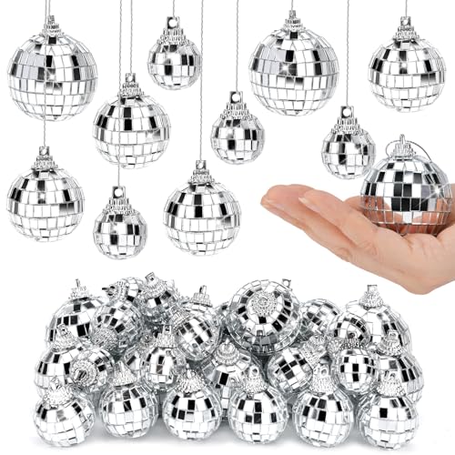 32 Pièces Boule à Facette Kit, Mini Boule Disco avec Corde, Deco Disco Brillant Réutilisable, Disco Ball pour la Décoration de la Maison, Boules de Noël, Boule a Facette Deco a Poser