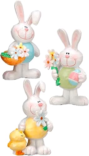 The Bridge Collection Figuras de conejo de Pascua feliz de 3.5 pulgadas – Juego de 3 – Decoraciones de Pascua pastel – Figura de conejo de Pascua –
