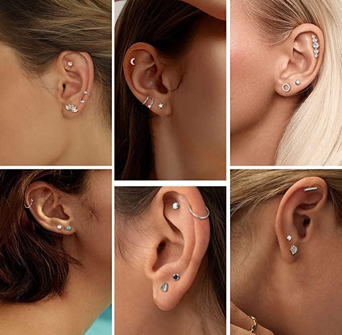 38Pcs Stainless Steel Earrings Set for Women Men 14K Gold Plated Small Flat Back Stud Earrings Hoop Earrings Women Men Hypoallergenic Cubic Zirconia Earrings Cartilage Earrings Rook Daith Tragues Lobe Conch Septum Piercing Jewelry - Image 4