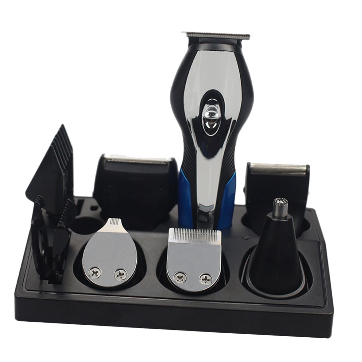 Set Rasoio Elettrico Uomo Multifunzione USB Ricaricabile, Kit Cura Viso con Epilatore Peli Naso e Pinzette, Design Portatile per Toelettatura da Viaggio