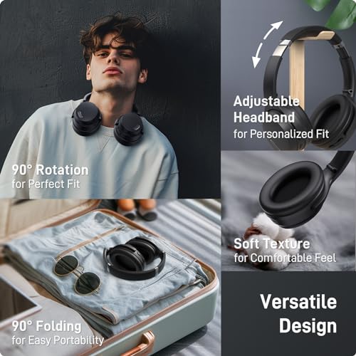 Image of HROEENOI JZ02 Noise Cancelling Headphones,Upgraded Bluetooth 5.3, Wireless Over Ear Headphones, Lightweight and Portable, 60H Playtime, Memory Foam Protein Leather Earmuffs, for Workout, Home