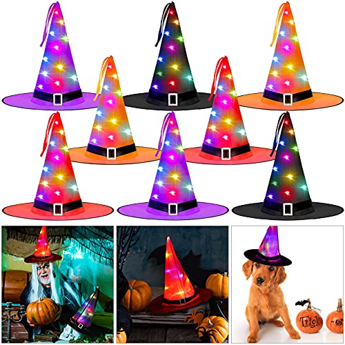 8 Pieces Halloween Witch Hats Lights Outdoor Hanging Glowing Halloween Lights Decorations...