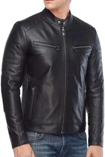 Genuine Black Leather Jacket Men - Real Lambskin Motorcycle Mens leather jacket