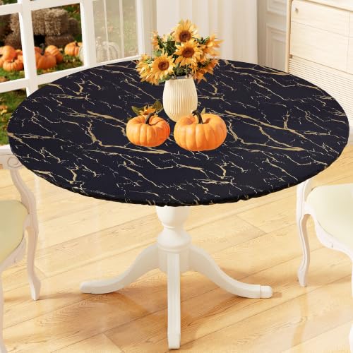 misaya Round Fitted Vinyl Flannel Backed Tablecloth with Elastic Edge