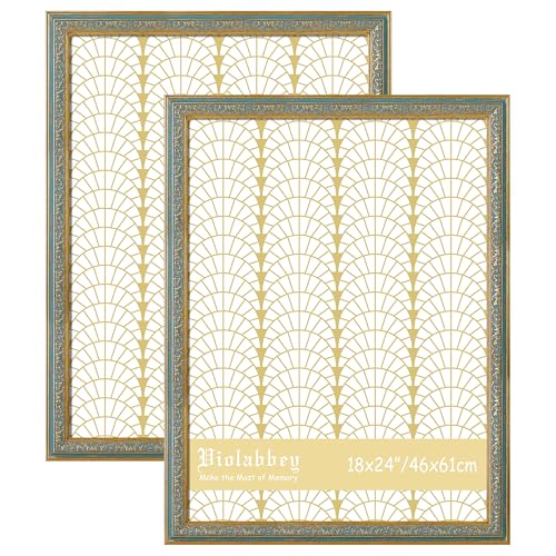 Image of VIOLABBEY 18x24 Poster Frame Blue 2Pack, Vintage Photo Frames Ornate without Mat for Wall Hanging