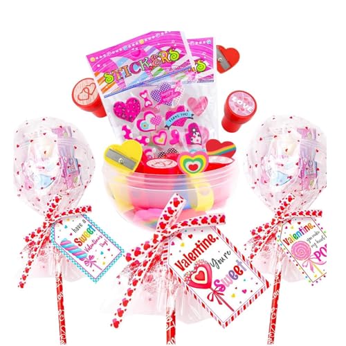 Set De Papelería Para El Día De San Valentín Niños,Set De Papelería Para El Día De San Valentín, Intercambio de pegatinas de lápices para fiestas en el aula, Favores de fiesta en el aula de escuela se