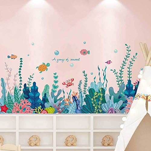 Amaonm Creative Cartoon Removable 3D Under The Sea World Nature Scenery Wall Stickers Ocean Grass Colorful Seaweed Baseboard Wall Decal for Wall Corner Nursery Room Bathroom Living Room (Seaweed)