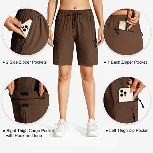 Capol Women's Hiking Cargo Shorts 8.5" Quick Dry Summer Shorts Lightweight For Golf Travel Athletic With Zipper Pockets Dark Brown 2Xl #TOP3