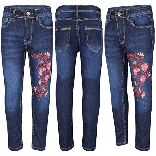 Girls Stretchy Embroidered Denim Jeans Faded Fashion Jeggings Comfort Skinny Pants Stylish Age 5-13 Years4